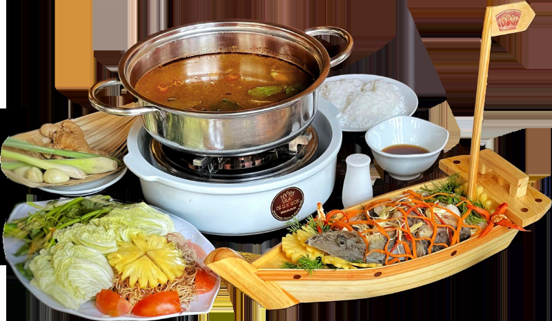 Cả gia đình quây quần bên nồi lẩu cá tầm nóng hổi thơm ngon